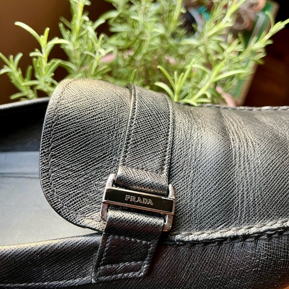 Prada Men’s Leather Loafers Mocs Friving Shoes, Black, 12 - Picture 7 of 9
